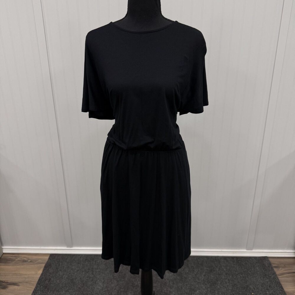 Boden Women's Size 12R Black Short Dolman Sleeve Cinched Waist Stretch Dress